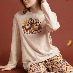 Pijama de Mujer Disney Chip & Dale de Admas 🍂 | Conjunto Largo de Algodón Suave con Estampado Otoñal modelo 63317