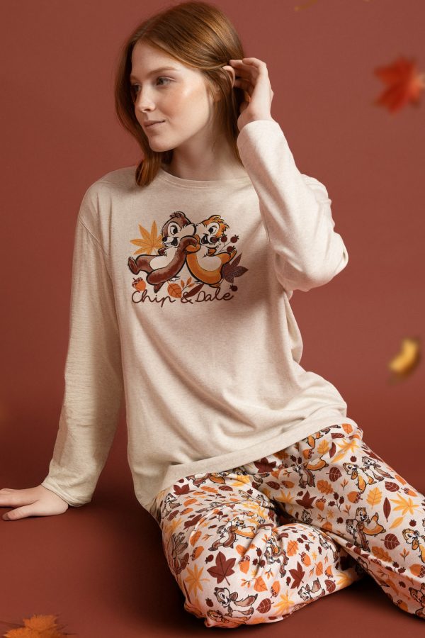 Pijama de Mujer Disney Chip & Dale de Admas 🍂 | Conjunto Largo de Algodón Suave con Estampado Otoñal modelo 63317