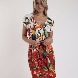 "Vestido Veraniego Tropical para Mujer – Diseño Floral con Lazo Ajustable" admas modelo 19925