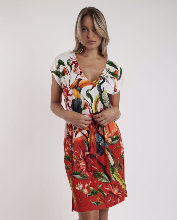 "Vestido Veraniego Tropical para Mujer – Diseño Floral con Lazo Ajustable" admas modelo 19925