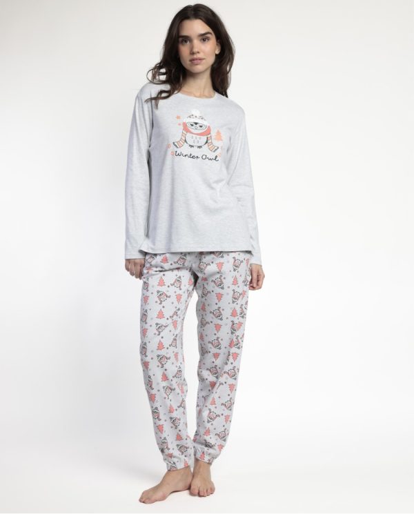 Pijama de Mujer Admas: Conjunto de Camiseta de Manga Larga con Diseño de Búho Invernal modelo 63592