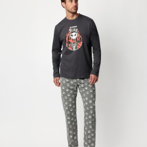 Pijama de Hombre Admas “The Pumpkin King” con Camiseta de Manga Larga en Color Gris Oscuro y Pantalón Estampado de Calaveras – Comodidad, Estilo y Actitud para tus Noches de Descanso 🖤💤 modelo 63905 talla m y xl