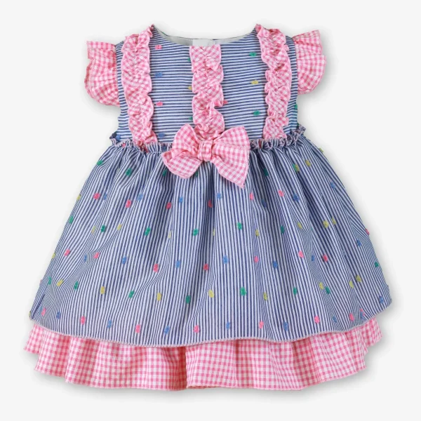 Vestido Miranda Bebé Rayas Azul y Cuadros Vichy Rosa modelo modelo 390146