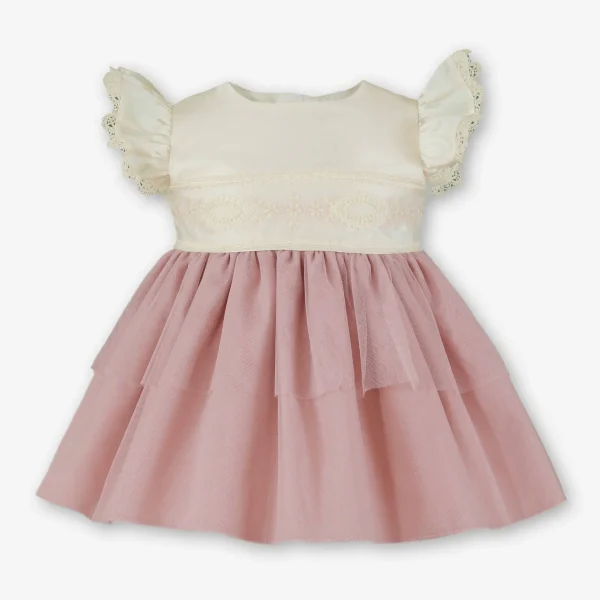 Vestido Miranda Ceremonia Marfil y Rosa con Lazo Trasero modelo 390124